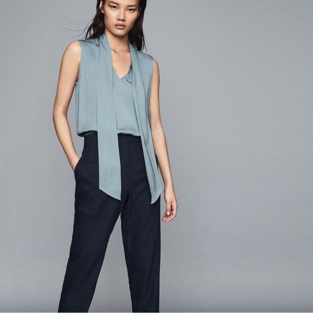 Reiss Pale Blue Sleeveless Tie-Neck Blouse